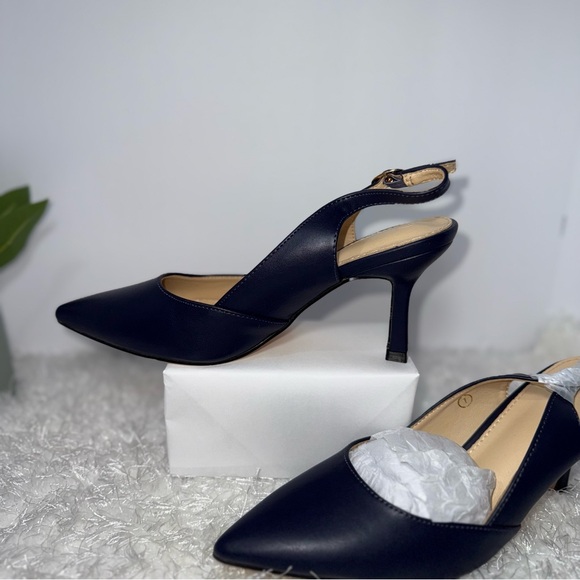 Navy Blue Slingback Pointed Toe Heels Women's Size 7 Stiletto - Picture 10 of 10